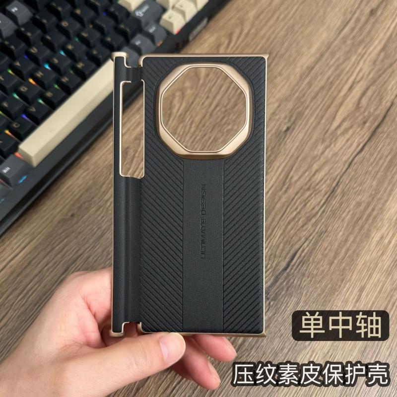 For Huawei Mate XT and XTs Ultimate Plain Leather Case Double Axis Hinge Protection Magnetic Protection Cover