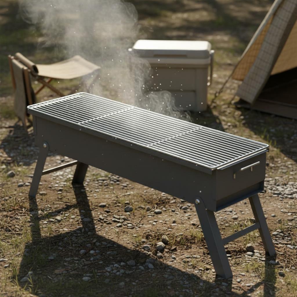 Long Rectangular BBQ Grill Large Capacity Portable Wood-Fired Grill Outdoor Cooking Gear Easy to Clean for Backyard, Tailgating