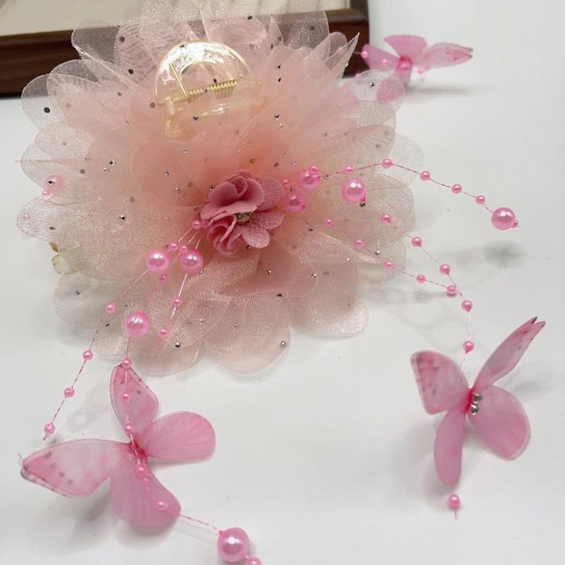 Fashion Elegant Mesh Flower Butterfly Tassel Hair Clip For Women Ponytail Shark Hairpins Headwear Hair Accessories