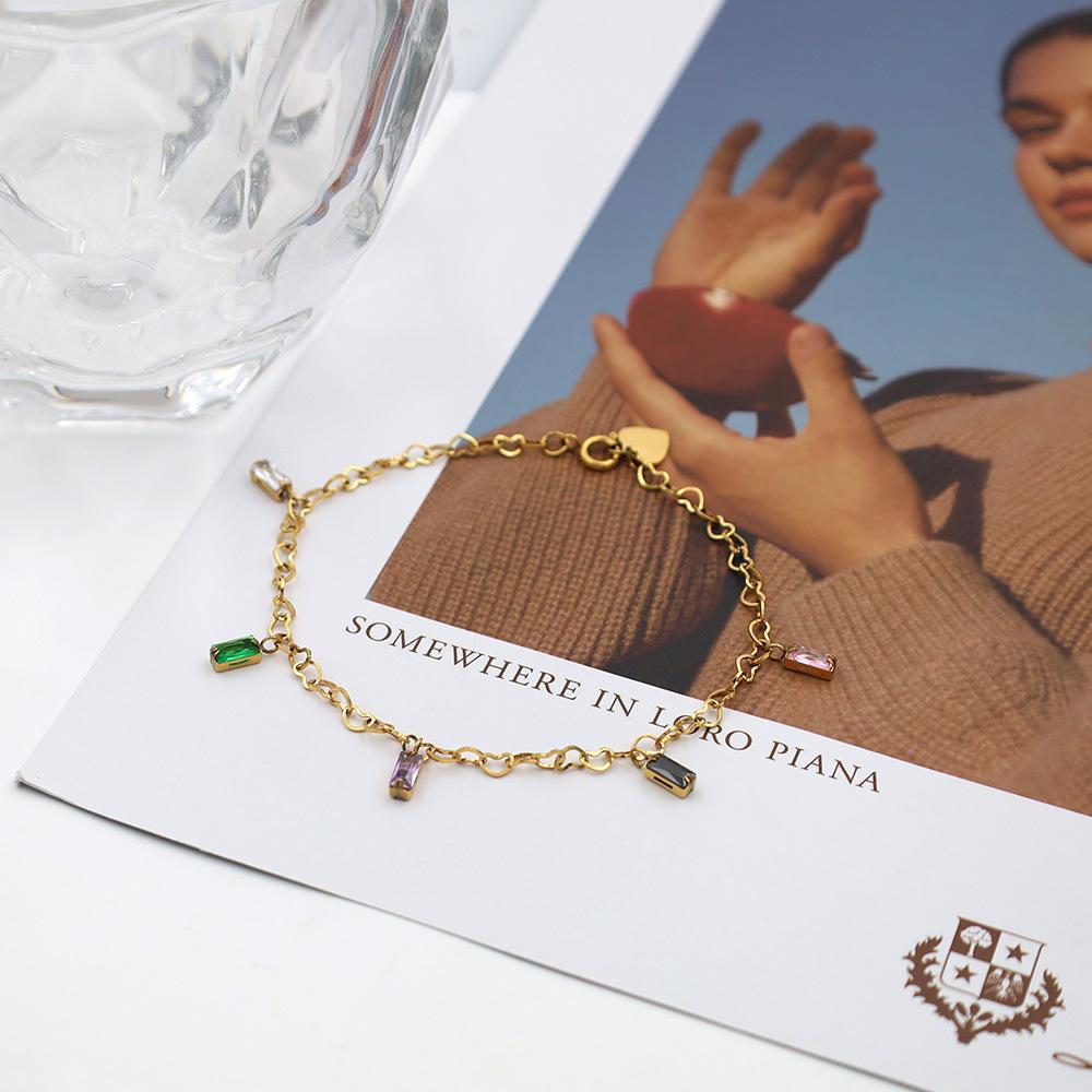 The Same Fashionable Light Luxury Multicolored Zircon Women'S Bracelet Personalized Titanium Steel Jewelry Jewelry Does Not Fade