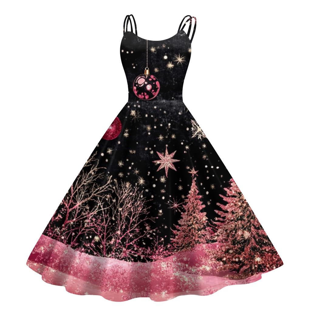 Children's Fashion Casual Christmas Print Sexy Off-the-shoulder Punk Retro Dress