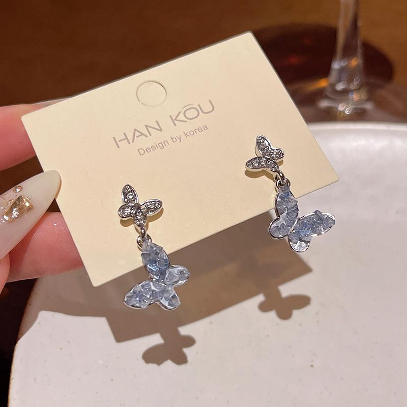 Super Fairy Crystal Butterfly Earrings Women's Niche High-end Sense Versatile Temperament Pearl Stud Earrings