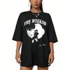 Schwarzes Oversized-Baumwoll-T-Shirt mit Retro-Porträt von The Weeknd und „Dawn FM“-Logo für treue Fans des R&B-Stars