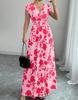 Rose Print V-neck Short-sleeved Slim Dress - Elegant Summer Women's Clothing 2026