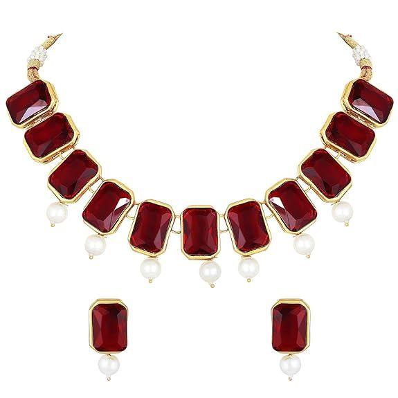 Traditional Jewellery Crystal Pearl Necklace Earring Jewellery Set for Women