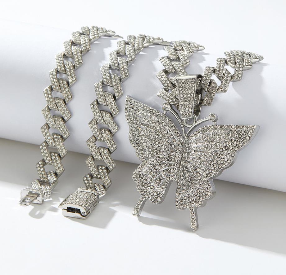 Trendy Zircon Butterfly Hip Hop Pendant Necklace for Couples
