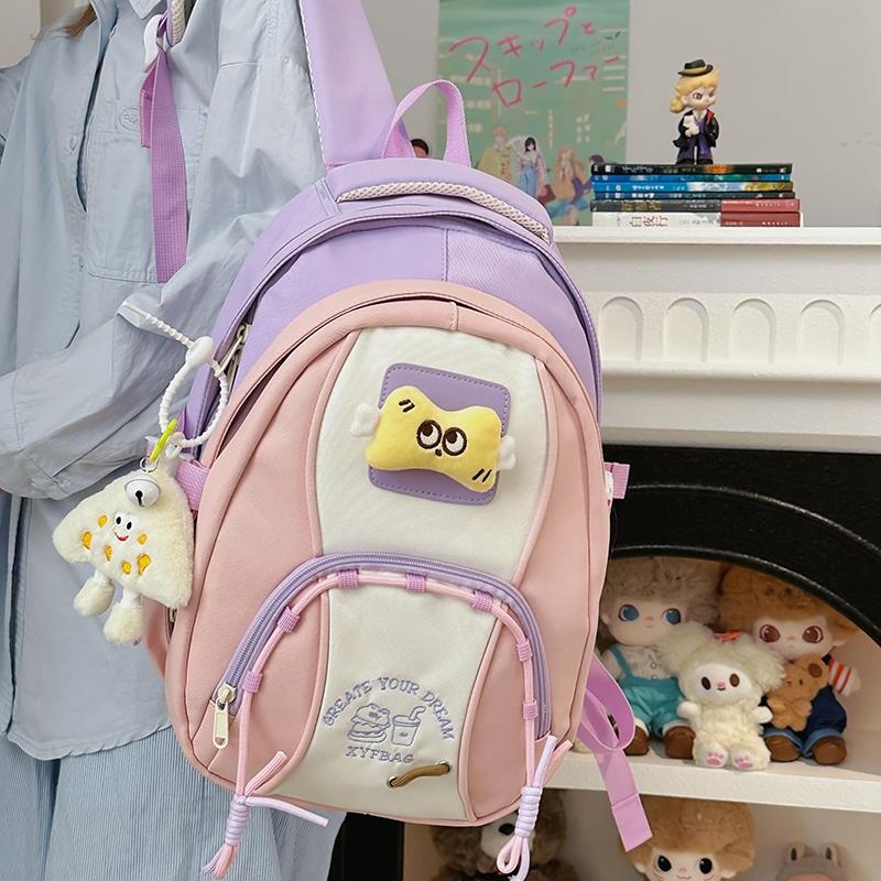 

Contrast Color Stitching Backpack Junior High School Student Schoolbag Lightweight Backpack хакі