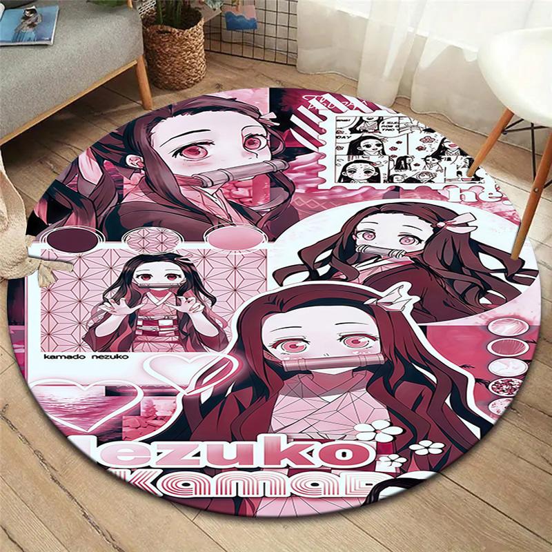 Demon Slayer Round Area Rug Carpet Rug For Living Room Bedroom Sofa Playroom Decor Nonslip Floor Mat