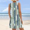 Women's Fashion Casual Summer Cupless Bag V-neck Vintage Color Block Stitching Print Dress Beach Sundress