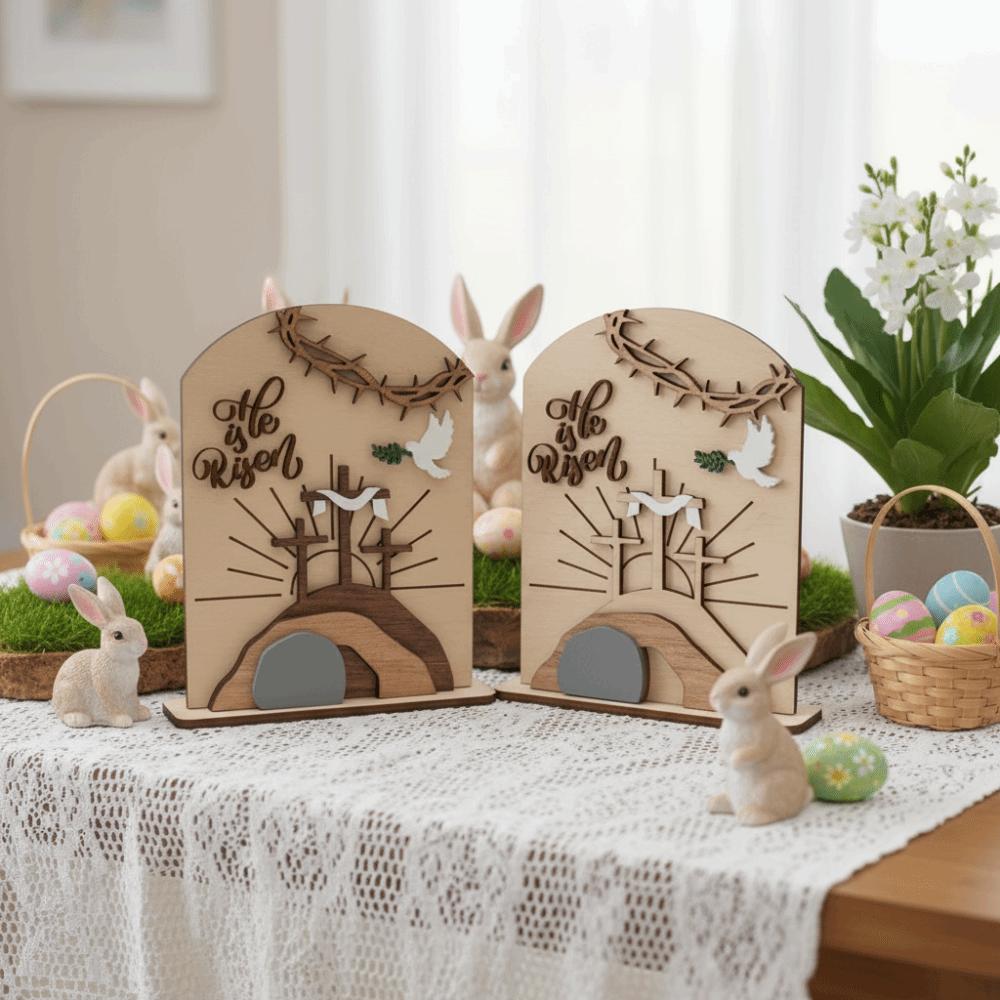 Wooden Material Easter Tomb Crafts Three-dimensional Design Ornament Set Wooden Easter Decor Handcrafted Details