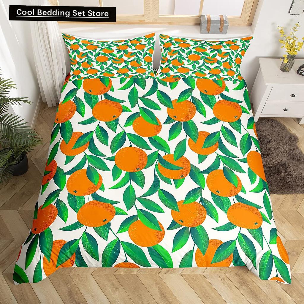 Kids Orange Duvet Cover King Queen Fruit Tangerine Bedding Set Tropical Botanical Comforter Cover 2/3pcs Polyester Quilt Cover
