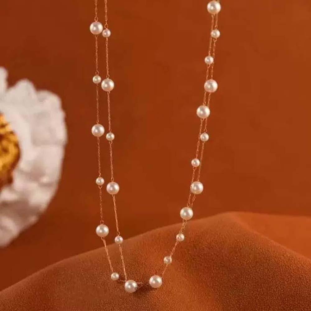 Titanium Steel Beaded Choker Necklace Exquisite Collarbone Chain Wedding Neck Pendant  Women