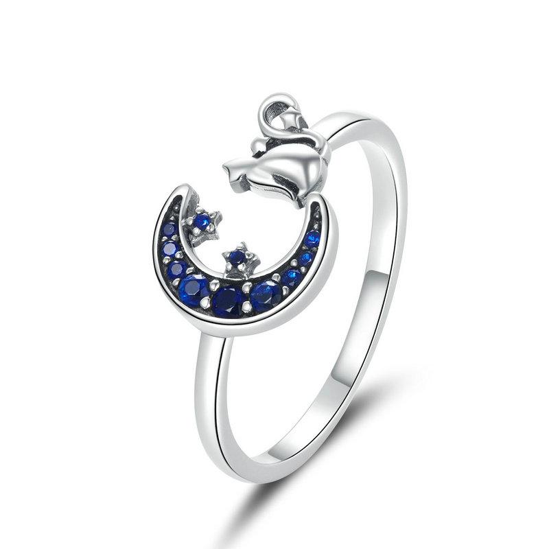 WOSTU 925 Silver Pet Cat Stackable Opening Ring For Women Snake Dog Adjustable Rings Fine Jewelry Party Birthday Gift