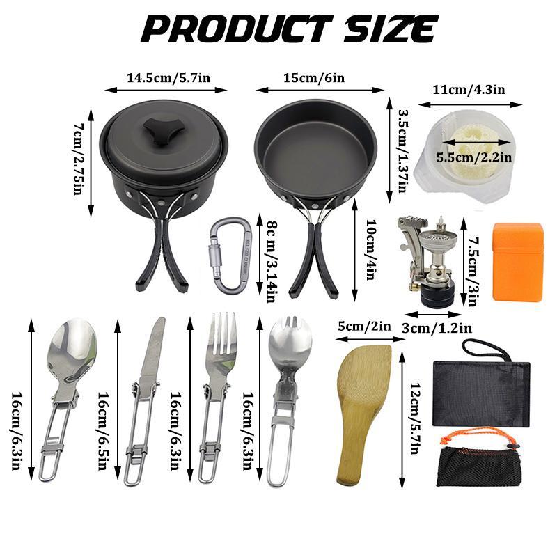 Kit da Campeggio Portatile da 14 Pezzi Set da Cucina da Esterno in Alluminio per Viaggi Escursionismo Picnic Barbecue Attrezzatura da Tavola