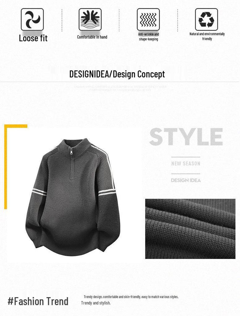Half-Zip Stand-Collar Sweater for Boys: Autumn/Winter Style for Teens - Knit Base Layer Fashion