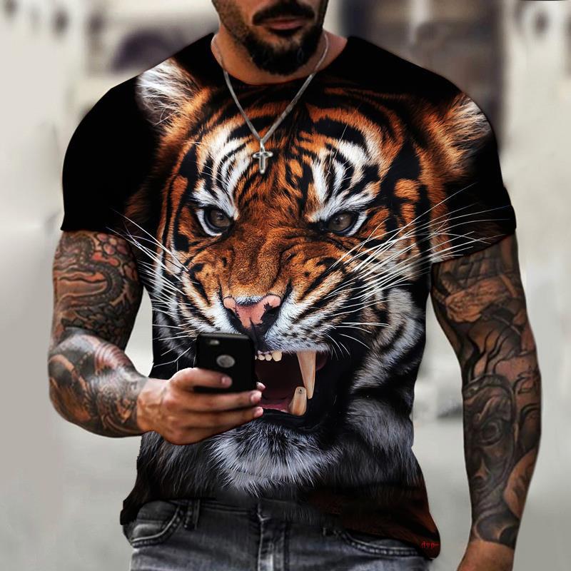New Summer Men's Fashion T-shirt Fierce Tiger Printed Men's T-shirt Top
