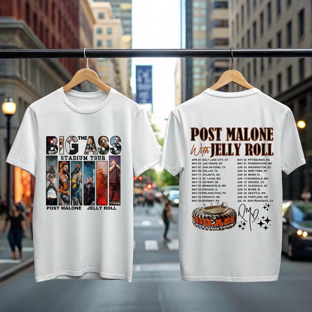 POST MALONE TShirt The Big Ass Stadium Tour 2025 Shirt Rapper Jelly Roll Tee. Unisex T-Shirt