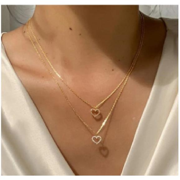C137 New Simple Elegant Necklace for Women Gold Inlaid with Rhinestones Heart Double Layer Necklace