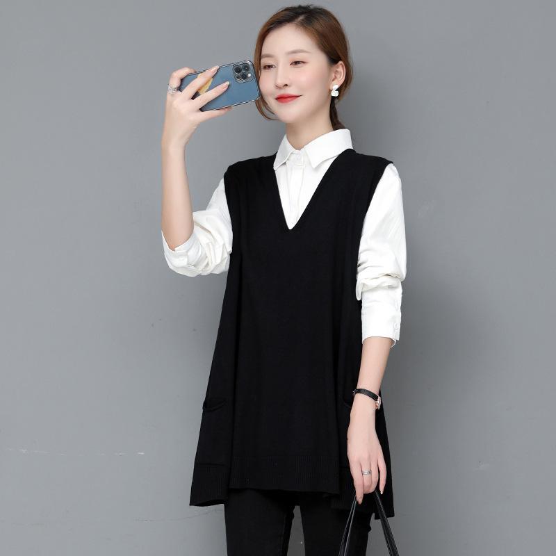 

100 кг жилет большого размера для женщин осенне-зимний жилет вязаный свитер без рукавов корейский свободный жилет на весну и осень XXXXL чёрный