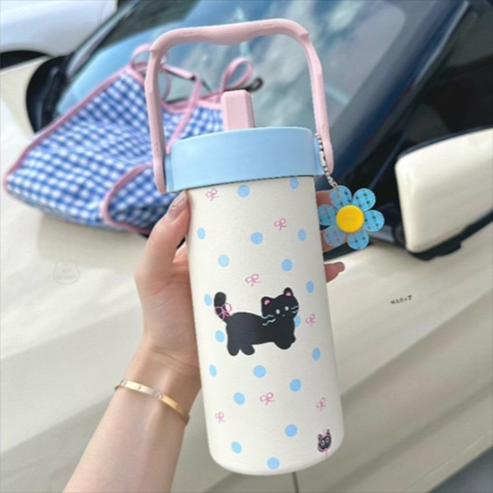 600ml Sport Thermal Water Bottle Water Cup Cute Cat Thermos Mug Portable Insulated Cup  Stadium