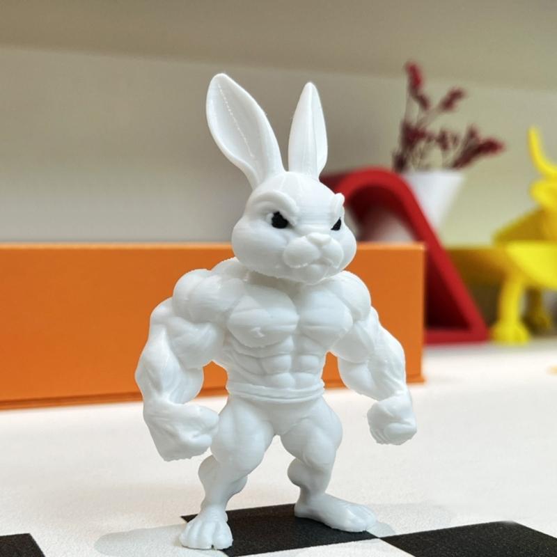 3D Printed Muscle Bunnies Figurine Muscular Rabbit Statue Animal Sculpture Decorative Ornament Collectibles Home Decors