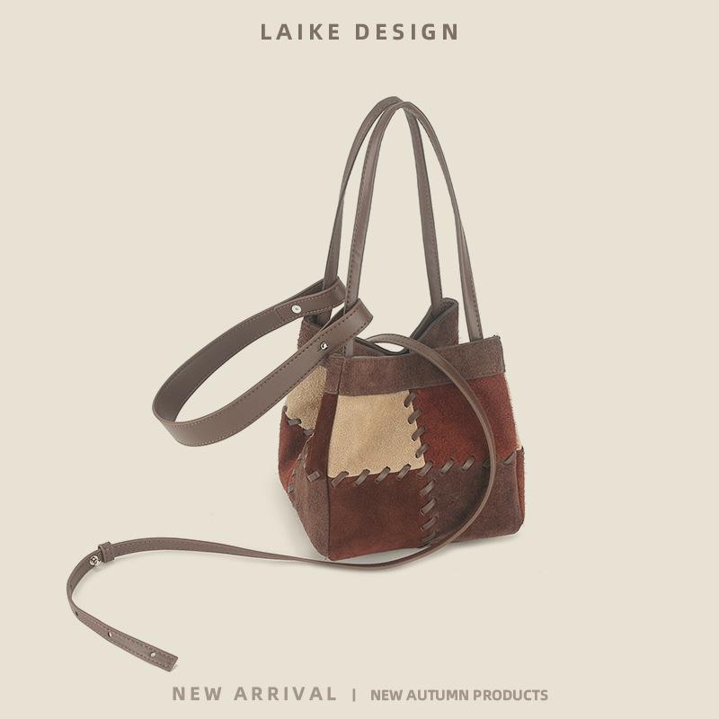 Women's Genuine Leather Retro Color Block Shoulder Bag - Versatile Fashionable Crossbody Square Bag