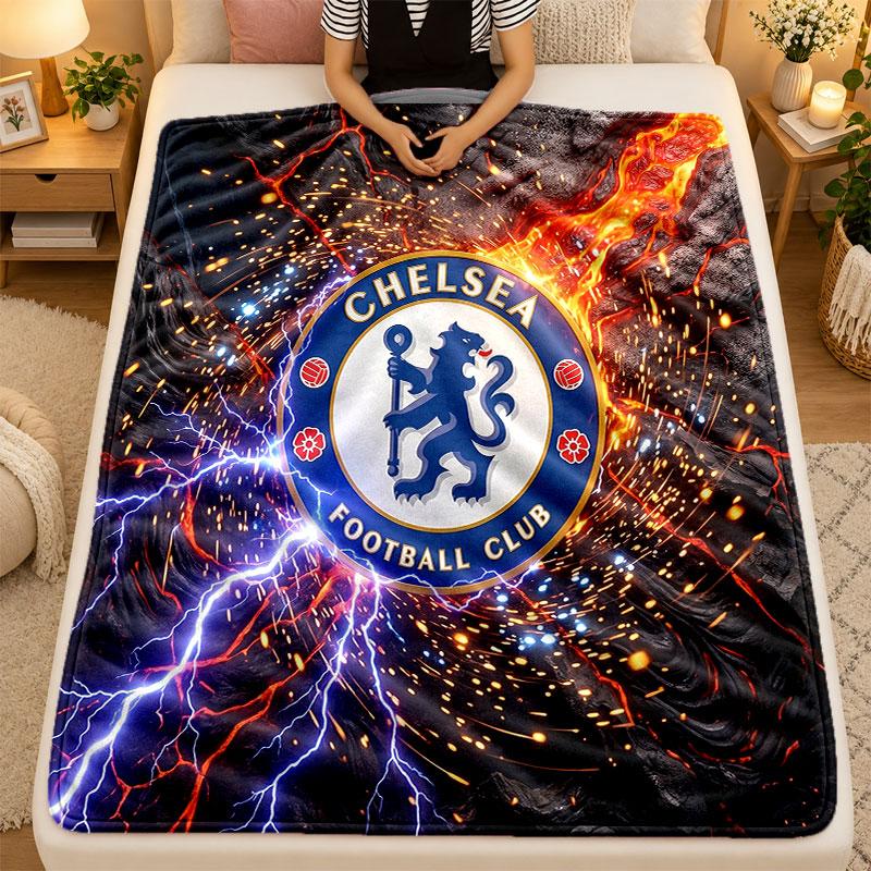 Flannel BlanketChelsea FC Warm Soft Throw Blanket for Indoor Sofa Bed Living Room Use