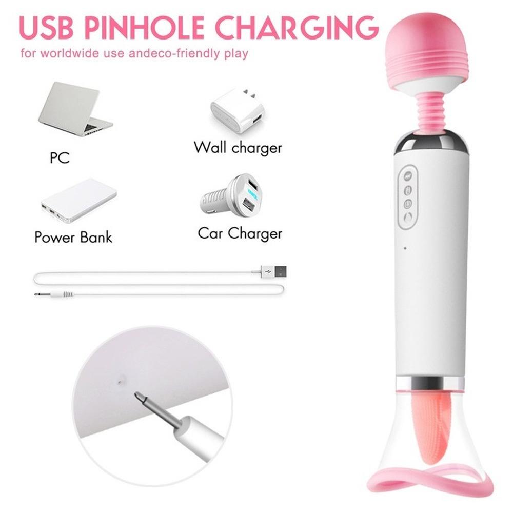 Varita Mágica de Lengua 3 en 1 Vibrador AV Succionador de Pezones Calentador Vibrador Lamedor de Lengua Estimulador de Clítoris Masturbación Sexo