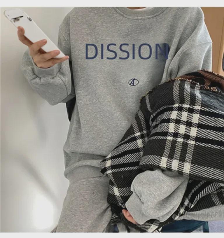 Women's Korean Letter Print Sweatshirts - Casual, Loose Fit, Round Neck for Autumn and Winter