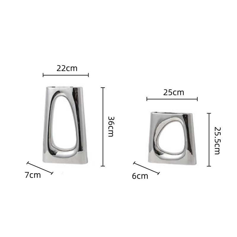 Ceramic Vase Silver Box Hollow Geometric Flower Vases Floral Arrangement Accessories Ceramic Handicraft Home Decoration