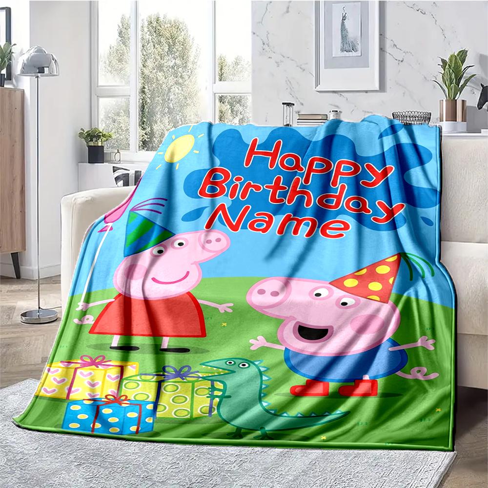 Custom Name Peppa Pig Theme Printed Blanket - Perfect for Couch, Bed, Travel & Outdoor Use | Machine Washable, Cozy & Durable.