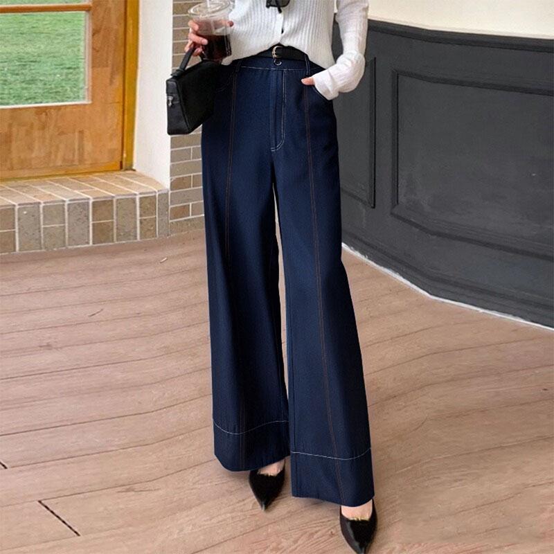 

Жіночі повсякденні однотонні вільні довгі штани ZANZEA S Темно-синій