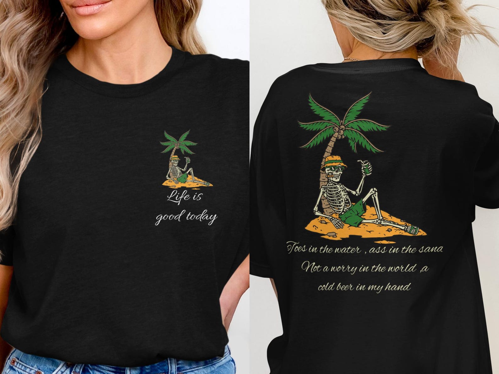Skeleton Beach Vacation Shirt, Summer Beer Drinker Tee, Relaxed Chill Vibe Graphic 3XL