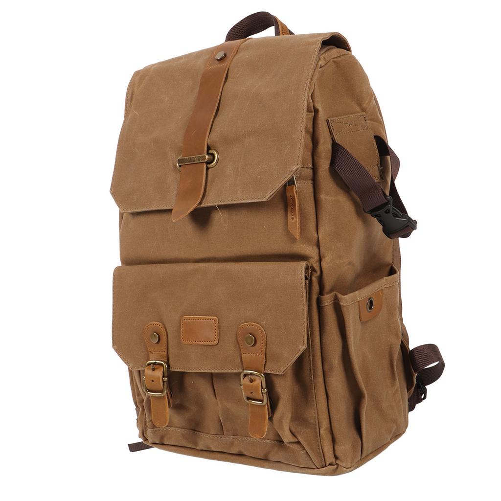 Camera Backpack Khaki Canvas and Oxford High Capacity Adjustable Waterproof Photography Backpack