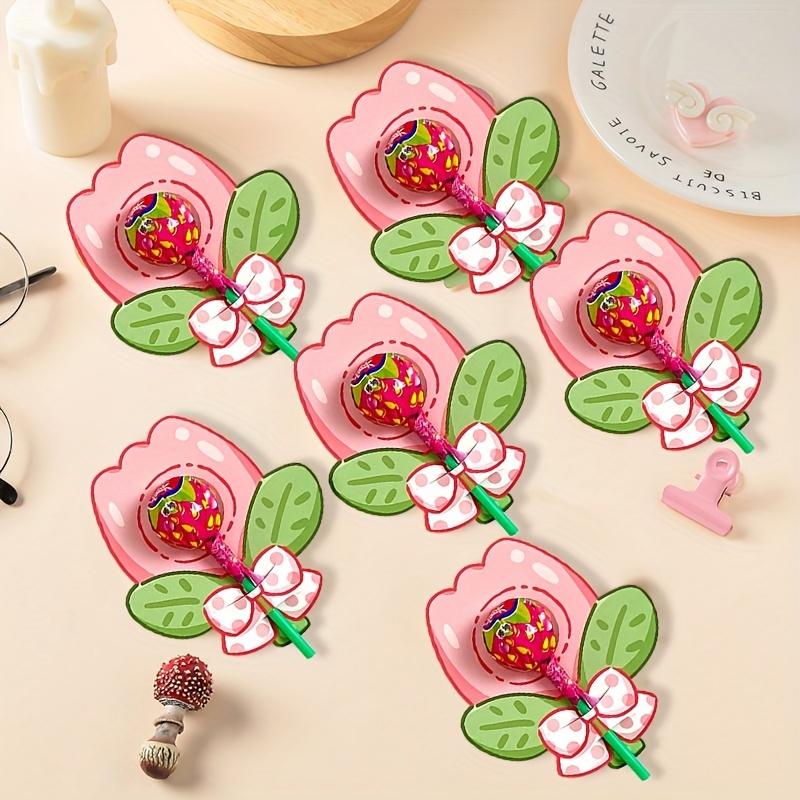 30pcs Cute Cartoon Flower Lollipop Decoration Cards, Paper Inserts For Party Favors And Sweet Treats Presentation