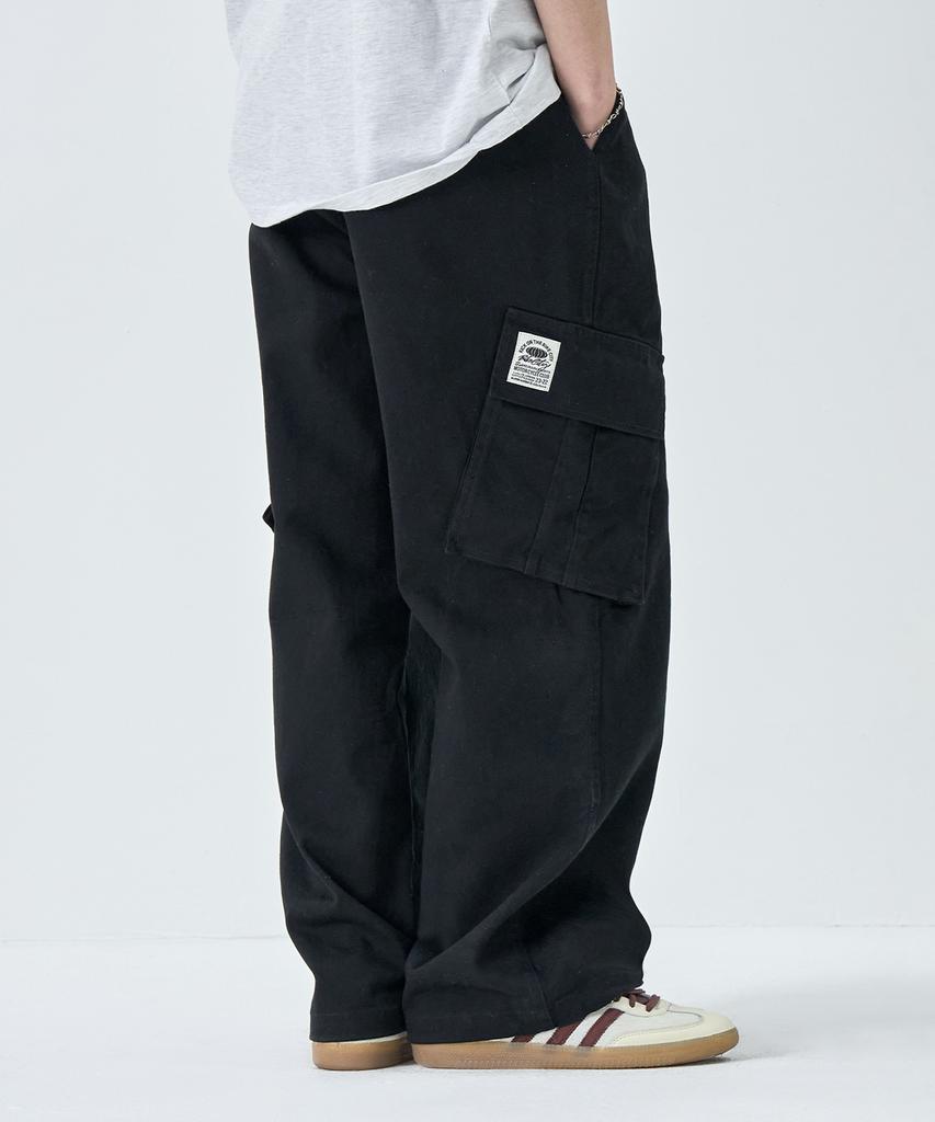 URBANDTYPE Cotton Wide Cargo Pants_Black_Pl179