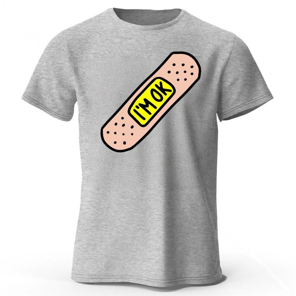 Summer Fashion Item I'm Okay Cotton T-shirt Men's Loose Oversized Breathable Sports Short Sleeves Street Wear