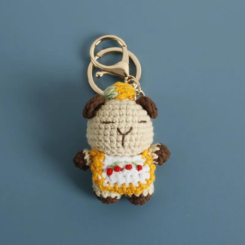 Cartoon Animal Series Crochet Keychain Cute Cow keyrings Handmaking Knitted Mini Animal Doll Keychain Custom Accessory