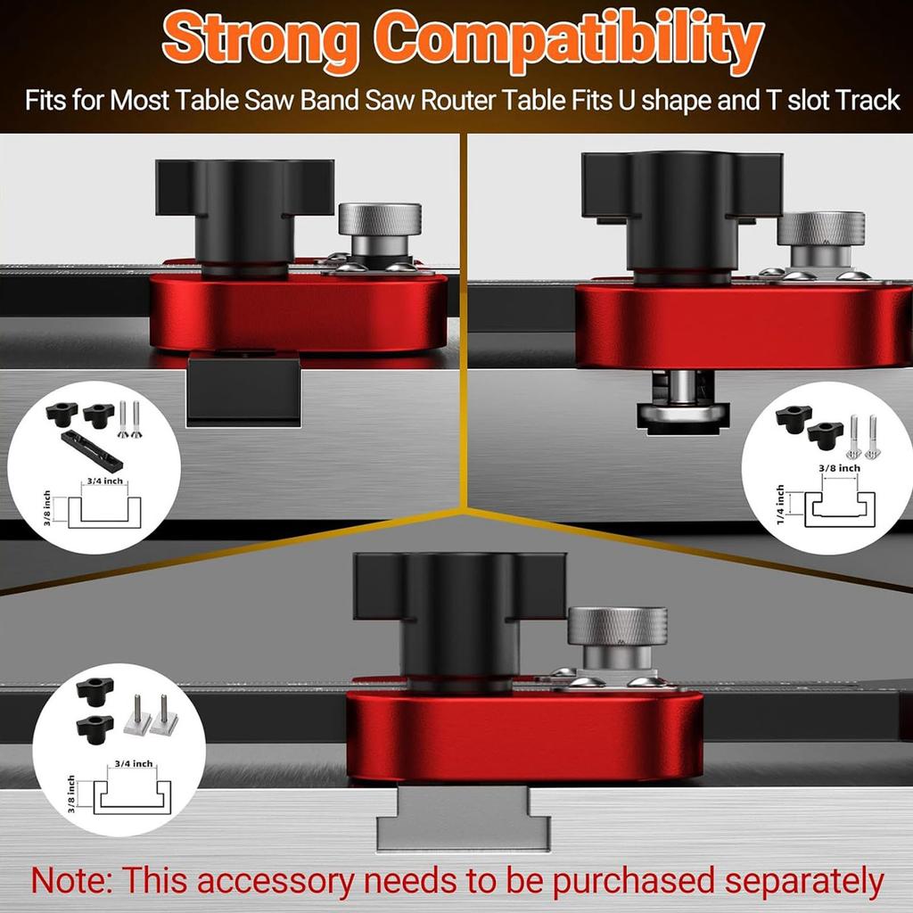 Thin Crack Table Saw Jig Guide 3 Pulleys Limiters for 3/8x3/4in U Slot 1/4x3/8in T Slot