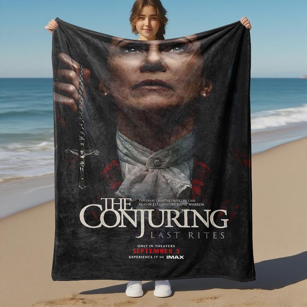 1 szt. CONJURING LAST RITES Koc Flanelowy Zewnętrzny Miękki Pluszowy Wystrój na Pikniki, Kemping, Sypialnię, Pokój Zabaw lub Przerwę na Lunch, Idealny Prezent