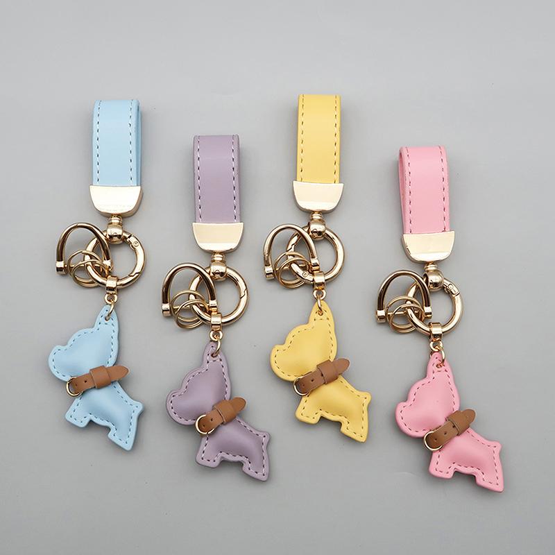 1 Piece Multi-color Leather French Bulldog Puppy Car Keychain Creative Gift Bag Pendant Ornament Cute Car Key Chain