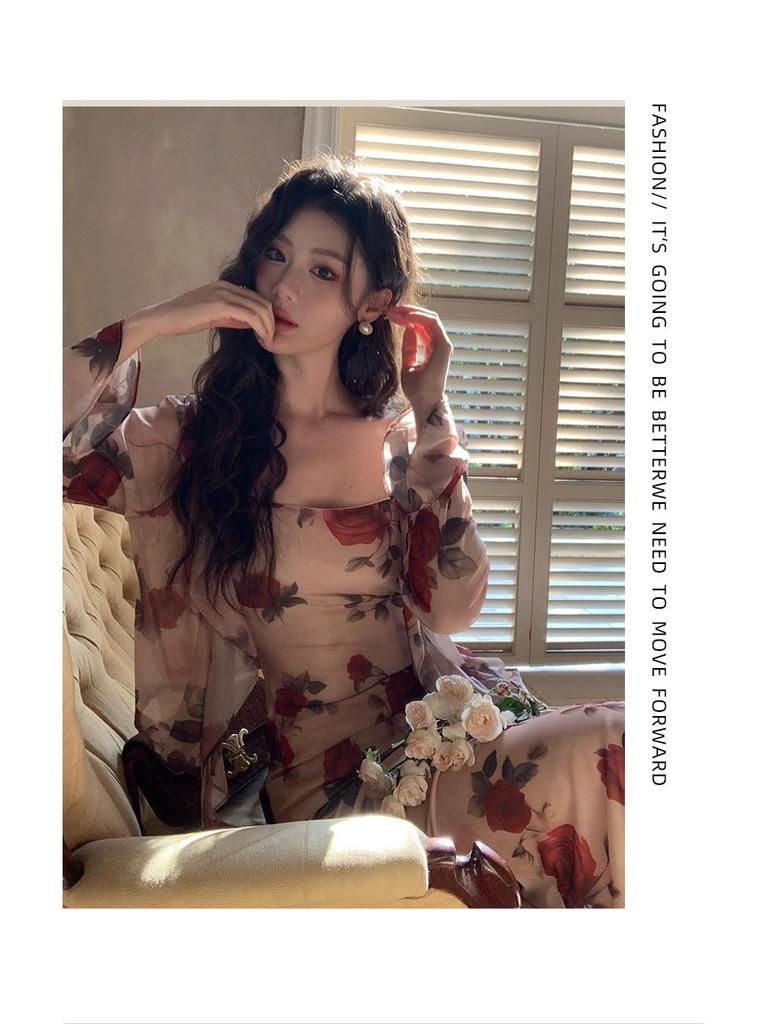 Women's Slim Waist Sleeveless Spring Print Two-Piece Dress