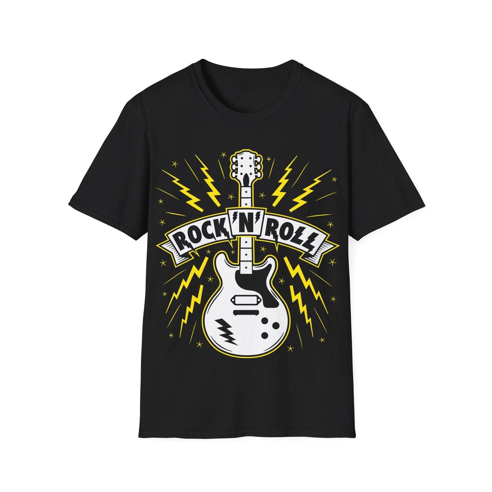 Rock n Roll Guitar T-Shirt, Rock Music Fan Tee, Regular Fit Top 2XL