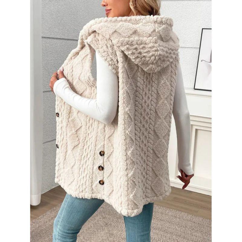 Women's Hooded Plush Sleeveless Coat Cardigan Vest