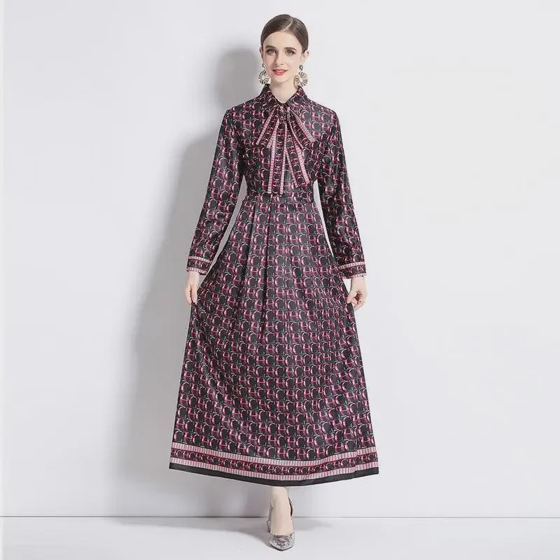 In-Stock European & American Style Waist-Slimming Printed Dress