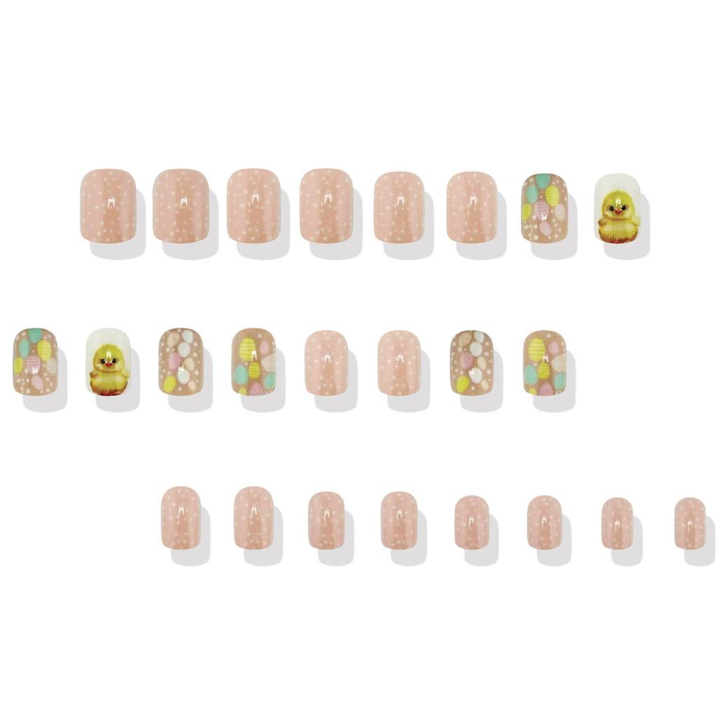 24pcs Square Press On Nail with Chick Pattern Short Artificial Nail Full Cover False Nail Manicure Nail Art for Women