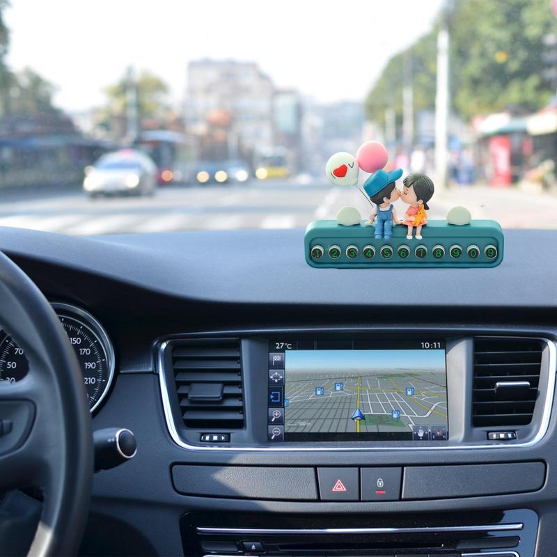 Phone Number Plate Couple Doll Temporary Number Plate Auto Heatproof Decorations Dashboard Display Decorations For Men Women