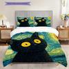 Black Cat Pattern Bedding Quilt Set Quilt Cover Pillowcase Home Decoration Birthday Gift (1 * Duvet Cover + 2 * Pillowcase, Without Core)