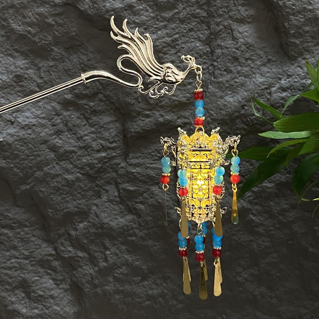 Fermacapelli Lanterna Luminosa di Alta Gamma per Gonne Hanfu - Popolare Accessorio Stile Paesaggistico