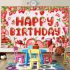 Pink Themed Strawberry Children Birthday Party Decoration Banner Background